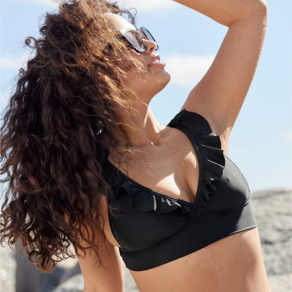 Aerie Ruffle Longline Triangle Bikini Top